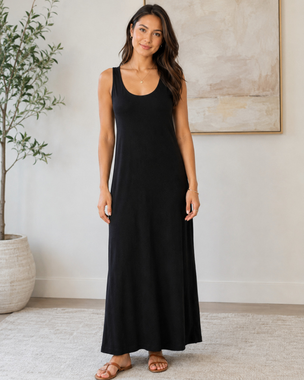 Romi Nicole II Black Tank Maxi Dress Sleeveless Stretch Knit Size Small